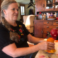 Woman working on wet felting